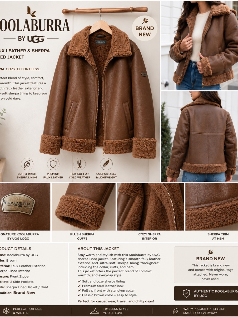 Koolaburra Kids Brown Faux-Shearling Flight Jacket